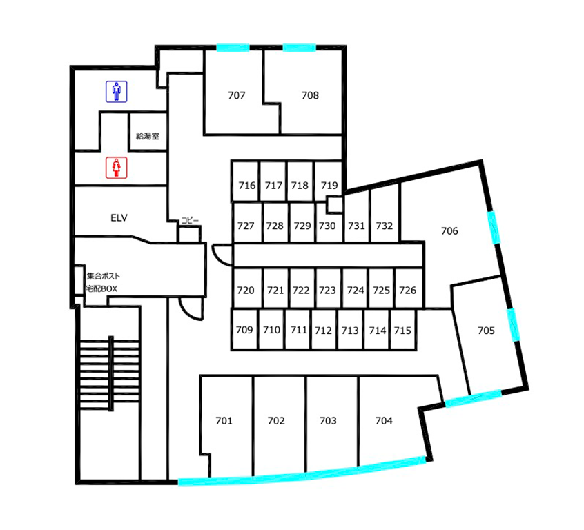THE BLOOM UENO 2nd 7F Floor Map|Rental & Shared Offices in Ueno | Private Rooms, Affordable Rates 「THE BLOOM UENO 2nd」
