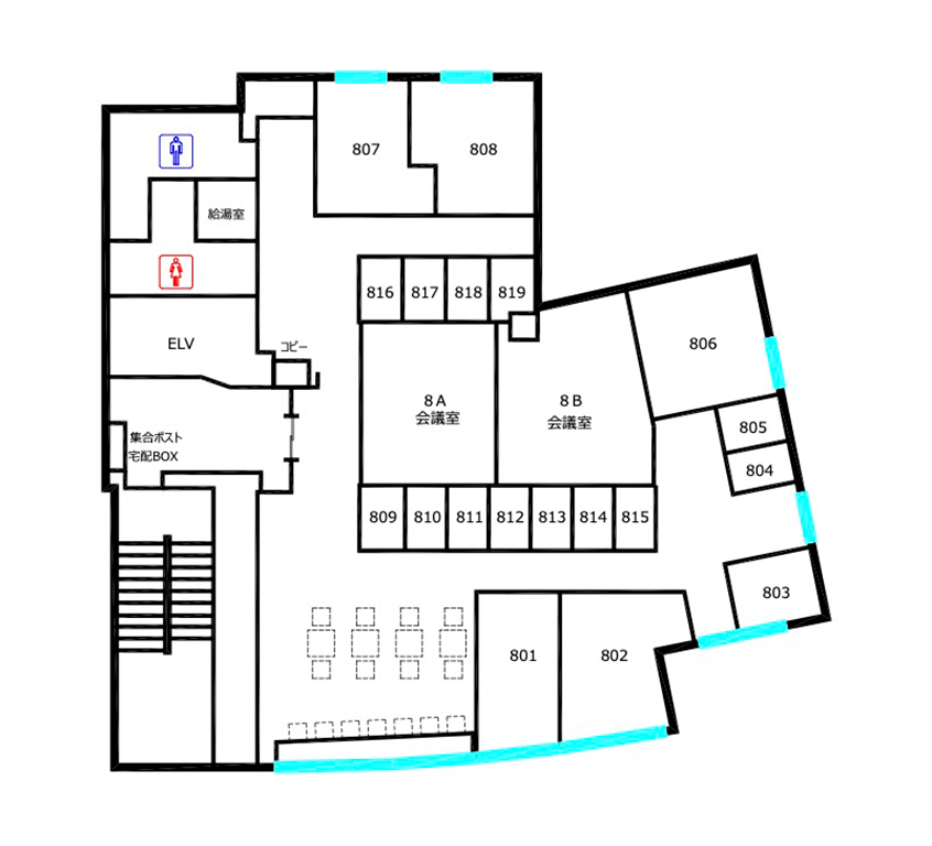 THE BLOOM UENO 2nd 8F Floor Map|Rental & Shared Offices in Ueno | Private Rooms, Affordable Rates 「THE BLOOM UENO 2nd」